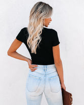 Janie Ribbed Henley Bodysuit - Black